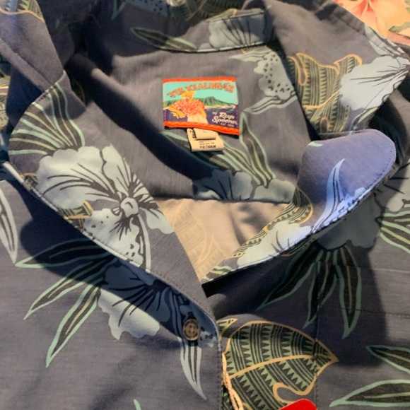 Reyn Spooner Blue and Green Floral Short Sleeve Men's Shirt Size Large - Picture 9 of 13